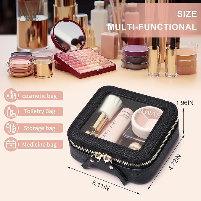 Pinkmik Small Makeup Bag Mini Clear Cosmetic Case, Black, MINI | Zipper Closure, Toiletry Bag, Purse Organizer, Car Essentials - Image 3
