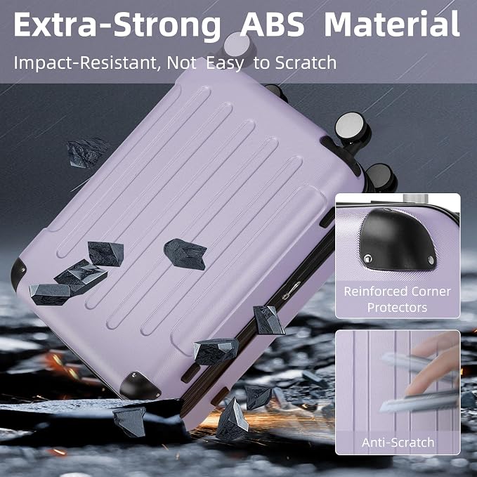 6 Piece Luggage Set Hard Shell - Lavender Expandable Suitcases with Spinner Wheels and Duffel Bags for Family Travel, Durable Carry On Luggage Sets with Lock for Women and Men - Image 6