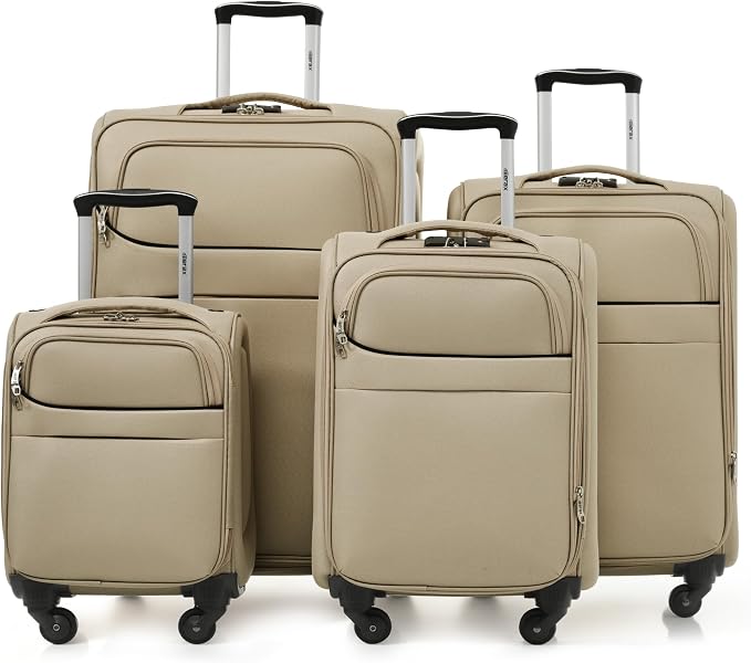 Merax 4 Piece Soft Luggage Set 18/22/26/30,Expandable Suitcase,Khaki | Suitcase Set with TSA Lock,Spinner Wheels,Telescopic Handle,Front Pocket,Lightweight Travel Luggage for Family Trips by Merax