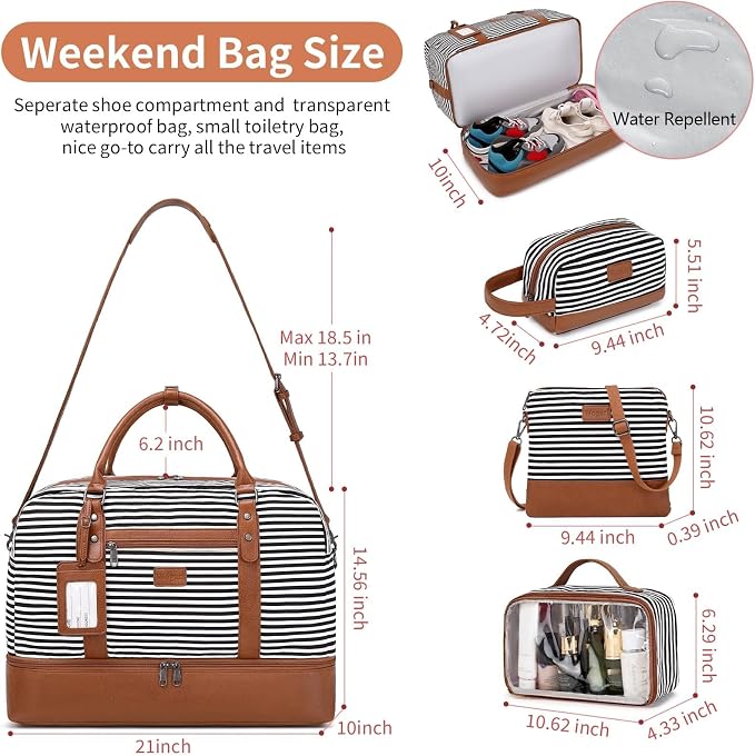 Wogarl 4PCS Weekender Bags for Women Large Overnight Weekend Travel Duffel Carry on Shoulder with Shoe Compartment Canvas Toiletry Bag for Travel Business Gym - Image 3