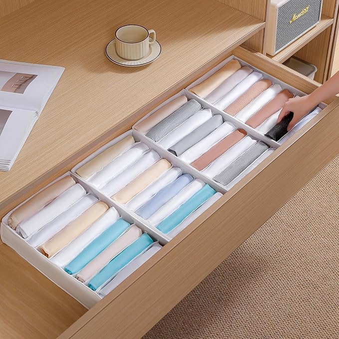 4 Packs T-shirt Drawer Organizers for Clothing,10 Grids Compartment Wardrobe Storage Box, Clothes Organizer for Folded Clothes, T-shirt, Legging, Silk Scarve-White - Image 6