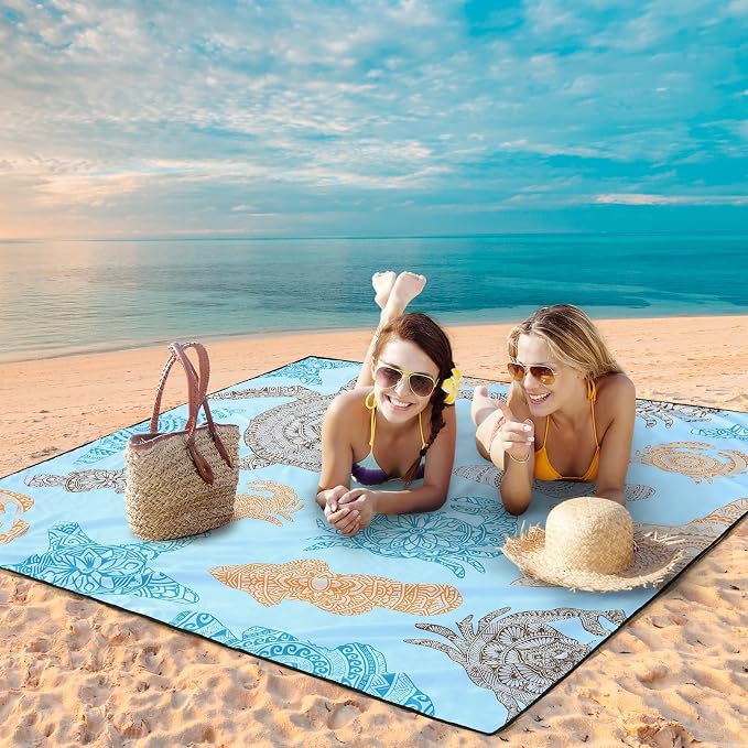 WIWIGO Beach Blanket Waterproof Sandproof Beach Mat 79" X 83"/10'x9'for 2-8 Adults Quick Drying Outdoor Picnic Mat Beach Accessories for Travel, Camping, Hiking - Image 5