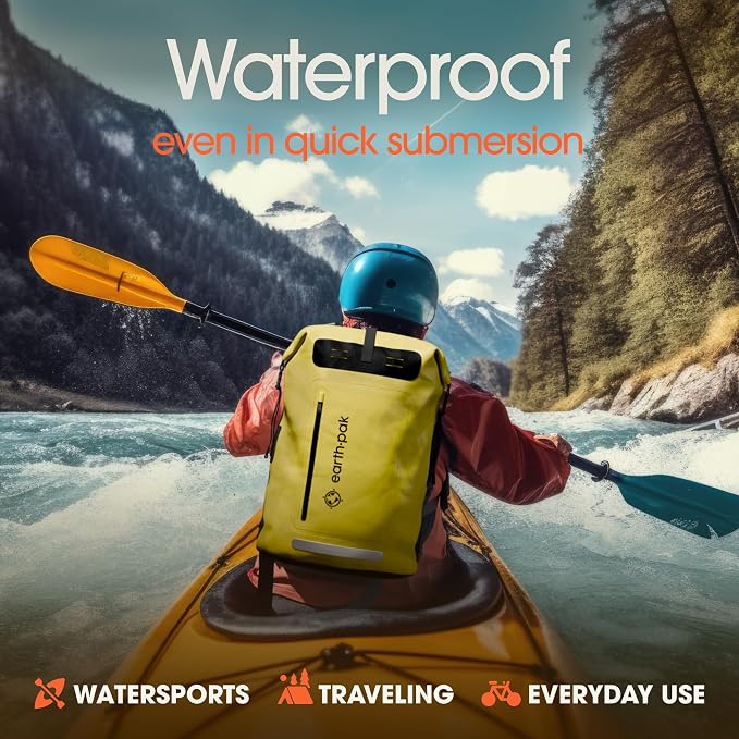 Earth Pak Waterproof Backpack - Heavy Duty Hiking Backpack - Roll-Top Closure Bag - Cushioned Dry Bag Waterproof Phone Case - Image 3