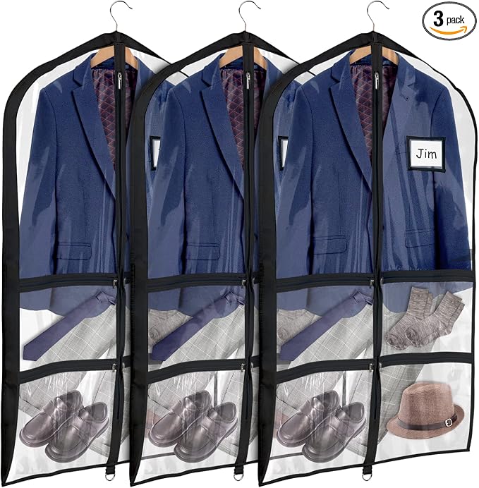 Univivi Clear Black PVC Dance Costume Bags (3 Pack) Garment Bag 40 Inch for Dance Competitions, with 4 Medium Clear Zipper Pockets and 1 Large Back Zippered Pocket [Upgraded Version] by Univivi