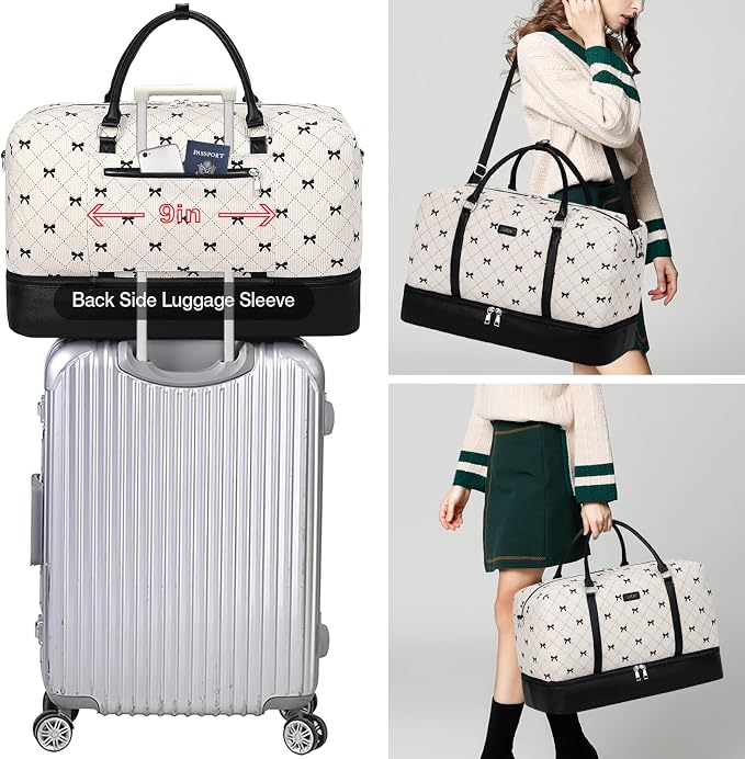 IBFUN Weekender Bags for Women, 21" Weekender Travel Bag, Travel Duffle Bag with Shoe Compartment Carry on Overnight Duffel Bag for Weekend Travel Business Trip, 3PCS - Image 3