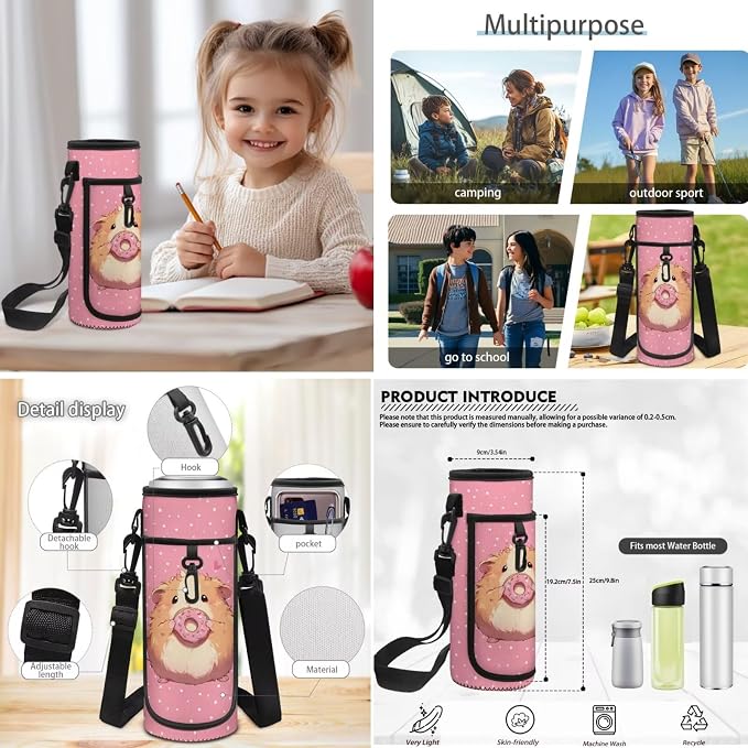 Donut Guinea Pigs Backpacks for Girls Kids Preschool Elementary Backpacks with Reusable Lunch Bag Pencil Case Pouch Water Bottle Carrier Bag 4 Pack Set Pink - Image 6