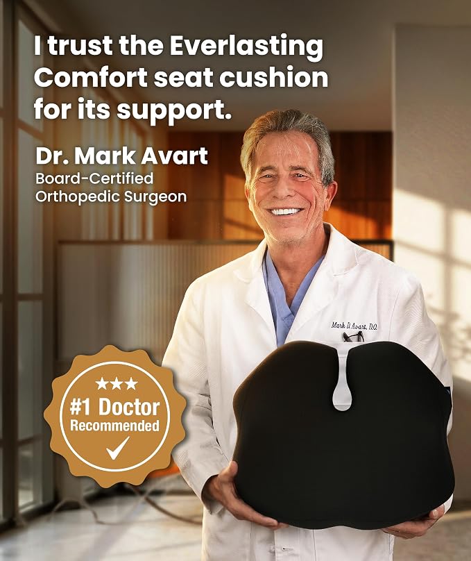 Elevate Series by Everlasting Comfort Doctor Recommended Memory Foam Seat Cushion for Office Chairs & Car - Ergonomic Desk Accessories - Cushions for Tailbone Pain Relief (Charcoal Black, Large) - Image 7