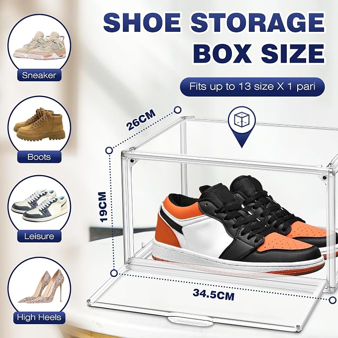 2 Pack Acrylic Clear Shoe Storage Boxes Size 12, Transparent Display Case for Sneaker Collections, Baseball Caps, Hat Organizer Dust-free Shoe Cubbies Stackable Sneaker Boxes - Image 2