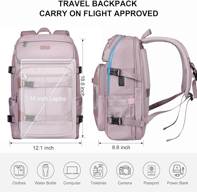 PIJUSHI Casual Travel Backpack for Women with 16" Padded Laptop Compartment | Carry On Luggage with USB Charging Port, 1680D Water-Resistant Nylon, Airline Approved, For Daily, Hiking - Image 8