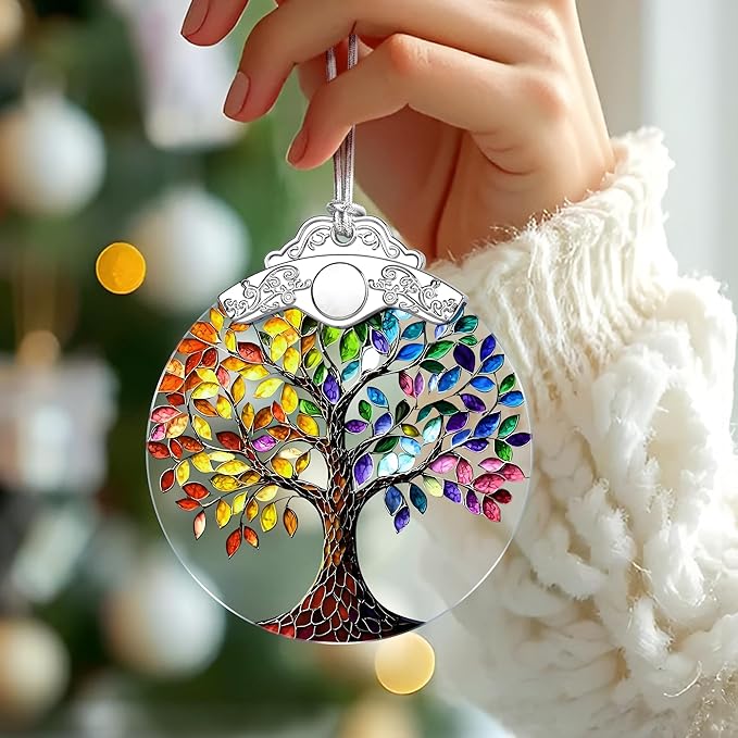 Tree of Life Stained Glass Ornament, Christmas Ornament – Christmas Tree Decor, Holiday Decoration, Stocking Stuffer, Festive Gift Idea, Gifts for Mom, Friend, and Family