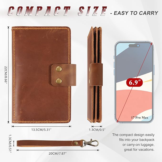Handmade Genuine Leather Family Passport Holder | Travel Document Organizer Holds 4 Passports | Vintage Wristlet Wallet with Credit Card Slots (Brown) - Image 2