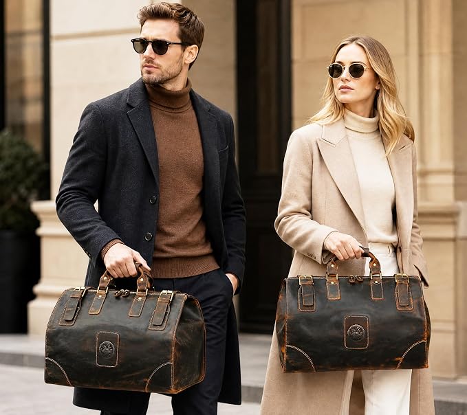 Canvas + Leather Travel Luggage Tote Duffle Gym Suitcase Weekender Overnight Bag For Men Male FB8151 (8151-Dark Brown1) - Image 3
