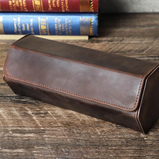 Genuine Leather Watch Roll Travel Case, Vintage Full Grain Leather Hexagon Watches Storage Organizer with Display Removable Pillows & Solid Dividers for Home Storage &Display(3 Slots) - Image 6