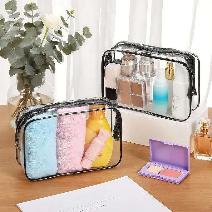 100 Pcs Clear Makeup Bags Bulk-Graduation Dad Mon Gifts Bag Tsa Approved Toiletry Bag for Travel Transparent Cosmetic Bag PVC Waterproof Travel Small Pouches with Zipper for Men and Women (Black) - Image 3