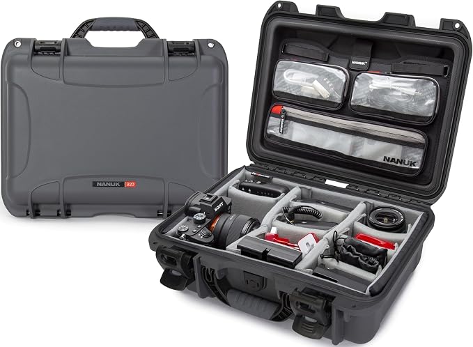 NANUK 920 Pro Photo Kit – Waterproof Travel Camera Hard Case with Padded Dividers & Lid Organizer, 16.7” x 13.4” x 6.8”, Dustproof & Impact-Resistant, Airline Carry-On Approved – Graphite by NANUK
