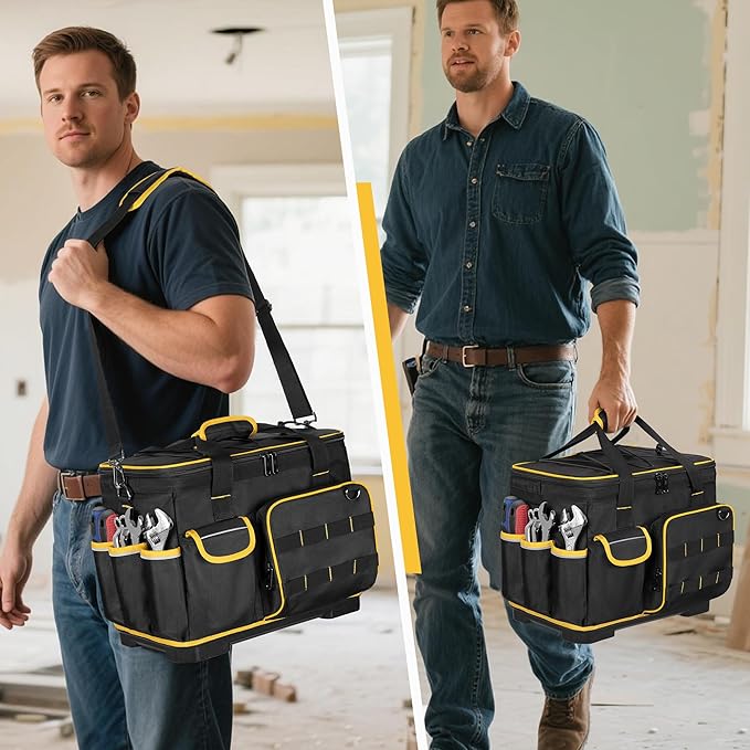 Marscamd 16-inch Tool Bag with Hard Bottom and a Detachable Divider | Heavy Duty Tool Tote with Multiple Pockets & Detachable Shoulder Strap, Black - Image 6