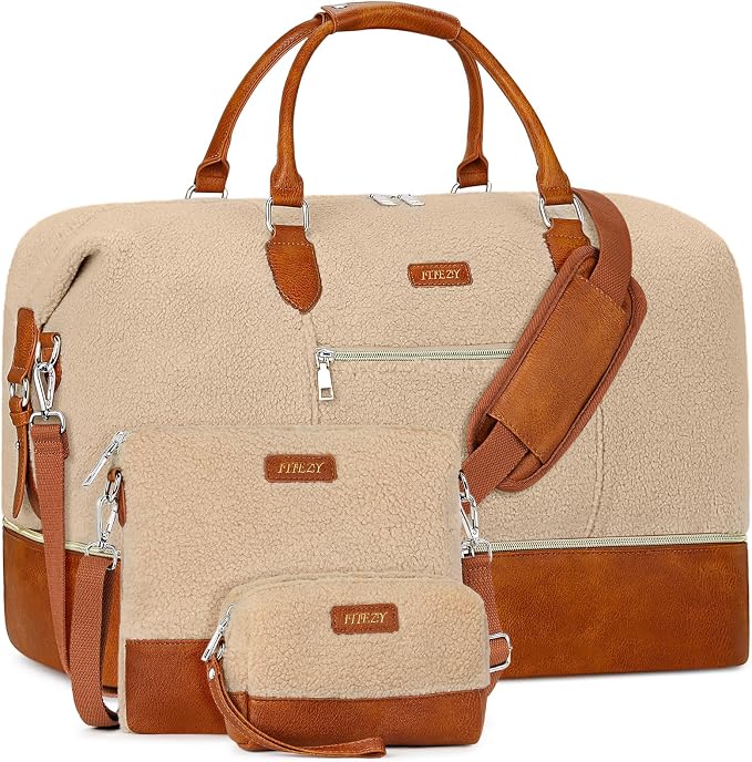 ITIEZY Weekender Overnight Bag for Women - Large Travel Duffel Bag with Shoe Compartment, Gym Duffel Bag Hospital Bag Carry On Tote Bags for Airplanes with Crossbody Bag Toiletry Bag 3Pcs Set by ITIEZY