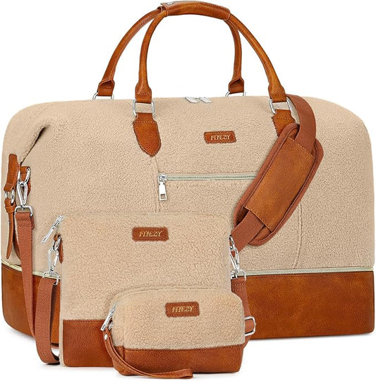 ITIEZY Weekender Overnight Bag for Women - Large Travel Duffel Bag with Shoe Compartment, Gym Duffel Bag Hospital Bag Carry On Tote Bags for Airplanes with Crossbody Bag Toiletry Bag 3Pcs Set by ITIEZY