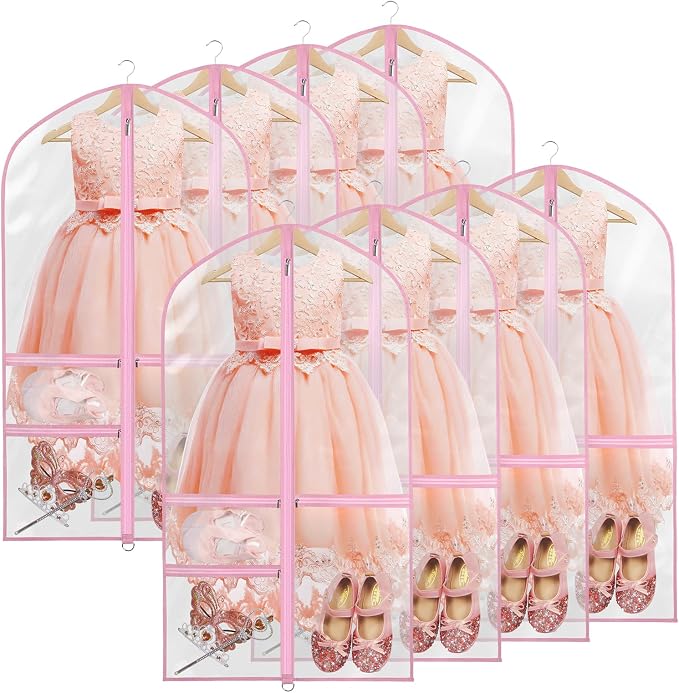 Zilink Clear Garment Bag for Dance Costumes 40" Dance Garment Bags for Dancers Kids Garment Bags for Travel with 3 Clear Zipper Pockets，Set of 8[Upgraded Version] by Zilink
