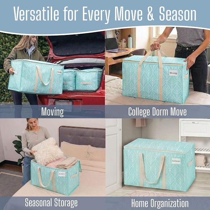VENO 10 Pack Heavy Duty Moving Bags, Extra Large Storage Bags with Reinforced Handles & Strong Zippers, Foldable & Reusable Moving Box Alternative for Clothes & Dorm Storage - Image 6