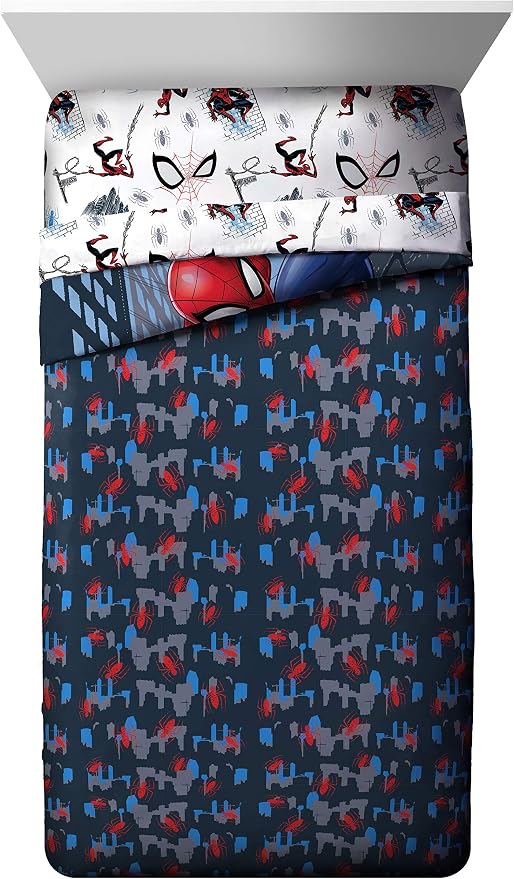 Marvel Spiderman Twin Comforter Set 4 Piece Kids Bedding for Boys, Multi | Bed in a Bag, Comforter Sheets Pillowcase, Official Product, Soft Microfiber, Machine Washable, Easy Care, Boys Gift - Image 3