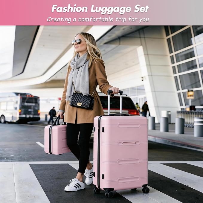 Merax Luggage Set,6 Piece Suitcase with Bags,Lightweight Carry on Luggage | 14/20 IN Airplane Approved,24/28IN Hardside Suitcase with Double Spinner Wheels Handle Password Lock,Pink - Image 2