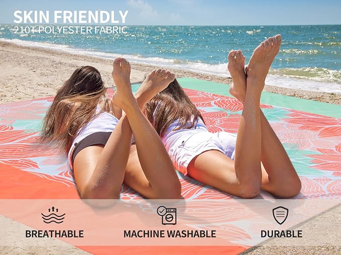 WIWIGO Beach Blanket Sandproof Extra Large Beach Mat Adults Waterproof Quick Drying Sand Free Mat Made by Premium Polyester with 4 Stakes & 4 Corner Pockets for Outdoor Travel Camping Hiking - Image 4