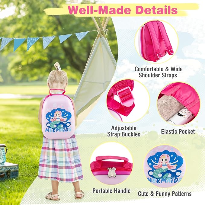 HONEY JOY Kids Luggage, 12" Toddler Backpack & 16" Travel Suitcase with Wheels, Lightweight Toddler Girls Suitcase, Durable ABS Hardshell, 2Pcs Carry On Luggage Set for Boys Girls(Mermaid) - Image 6