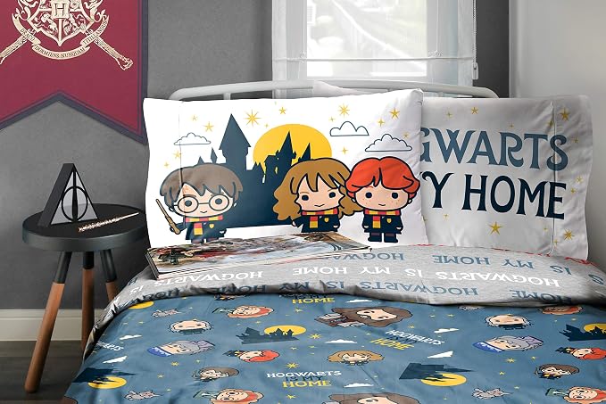 Jay Franco Harry Potter is My Home 5 Piece Full Bed Set - Bedding Features Harry, Ron, Hermoine, Hagrid, and Dumbledore | Hogwarts, Bed in a Bag, Comforter Sheets Pillowcases, Official Product, Soft Microfiber, Machine Washable, Kids Gift - Image 7