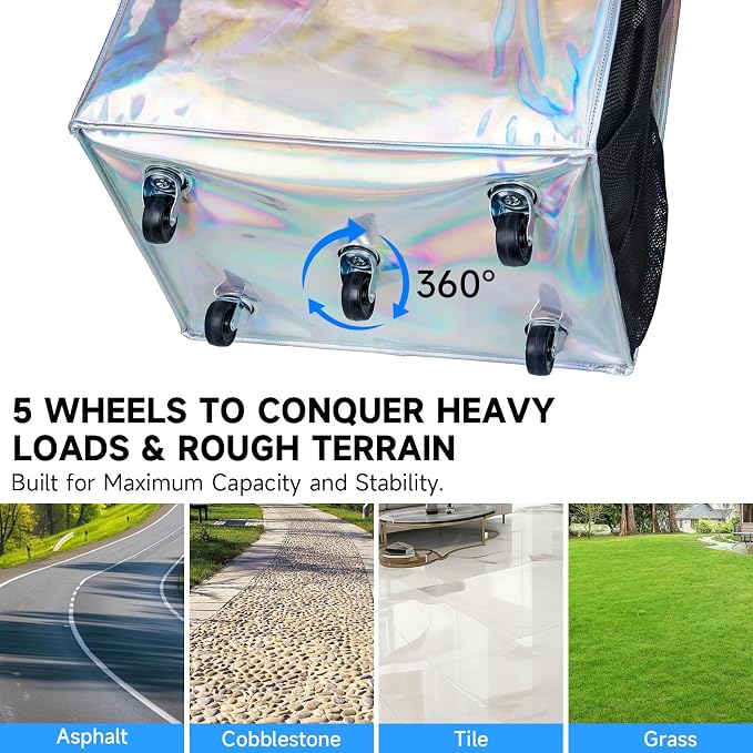 Large Reusable Grocery Bag On 5 Wheels, 130L Foldable Rolling Tote Bag, Heavy Duty Shopping Cart, Multiple Pockets & Heavy Duty Handle, Collapsible Shopping Cart for Groceries Moving, Gradient Silver - Image 5