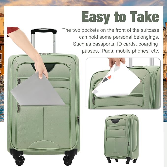 Merax Softside Luggage Set 3 Piece Suitcase with Duffel Bag Spinner Wheels | Lightweight Expandable Travel Luggage 22" 26" 30",Light Green - Image 7