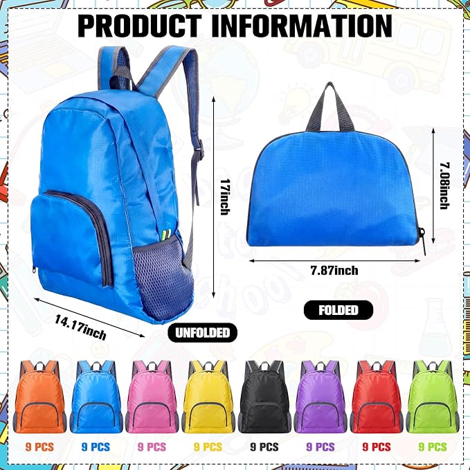 Bright Rainbow 72 Pack 17 Inch Foldable Backpacks in Bulk Lightweight Classic Basic Book Bags Elementary Backpack for Travel Camp Donations - Image 4