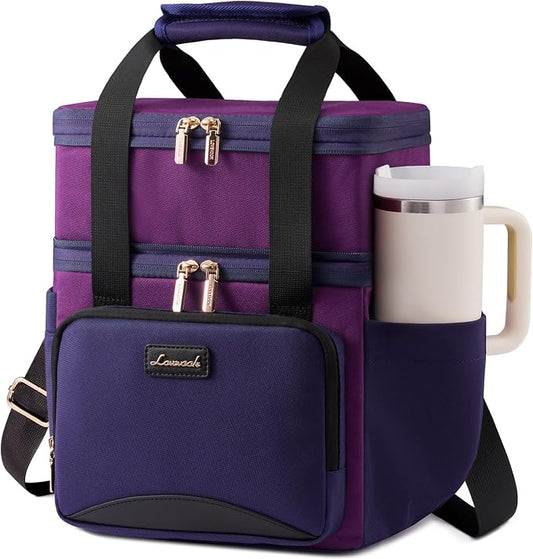 LOVEVOOK Insulated Lunch Bag For Women,Large Double Deck Adult Lunch Box,Teacher Lunch Tote Bag With Cup Holder,Leakproof Cooler Bag With Adjustable Shoulder Strap For Work Picnic Beach,Larger 15L by LOVEVOOK