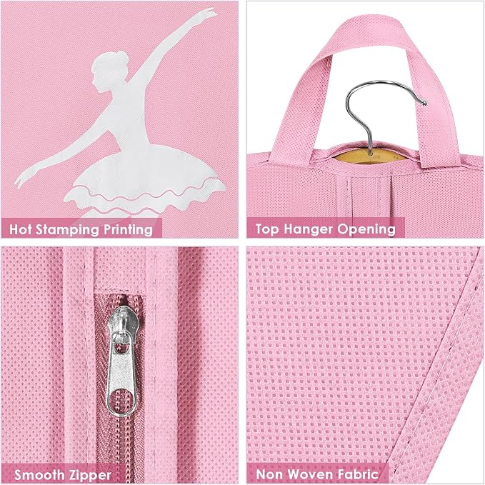 KEEGH Girls Tutu Garment Bag 35 Inch Ballet Tutu Bag, Foldable Dance Costume Garment Bag for Hanging Clothes, Pancake Dance Bag for Dancers with Handle Strap for Travel or Storage, Pink - Image 3