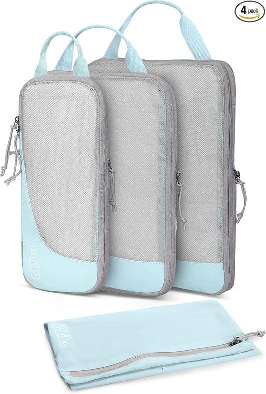 Hynes Eagle 6 Set/ 4 Set/ 2 Set Compression Packing Cubes Travel Essentials Lightweight Nylon Luggage Suitcase Organizer Bag Light Blue 4PCS by HynesEagle
