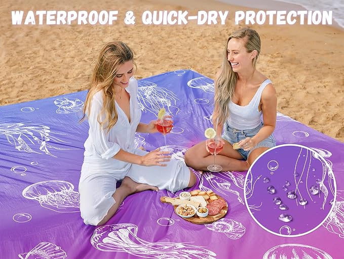 AlphaBeing Beach Blanket Waterproof Sandproof, Extra Large Beach Mat for 1–8 Adults, Oversized Picnic Blanket with 4 Stakes & Storage Bag, Essential Beach Gear for Travel - Image 3