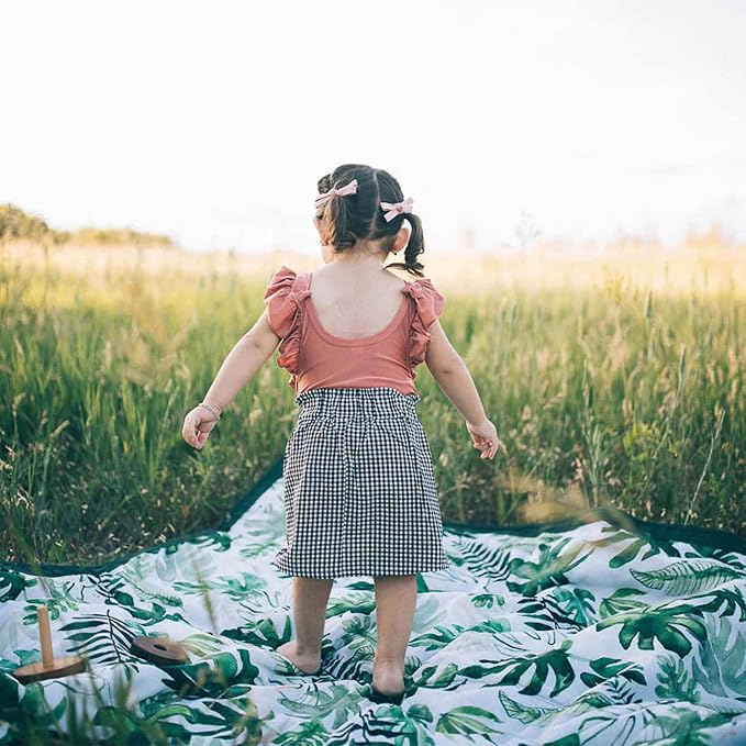Little Unicorn 5'x5' Outdoor Family Picnic & Beach Blanket | Durable & Water-Resistant Fabric | Compact Fold & Easily Wipes Clean | Zipper Pocket (Tropical Leaf) - Image 5
