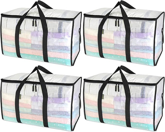 BALEINE 4-Pack Oversized Moving Bags with Reinforced Handles, Heavy-Duty Storage Tote for Clothes, Moving Supplies (Clear, 4-Pack) by BALEINE