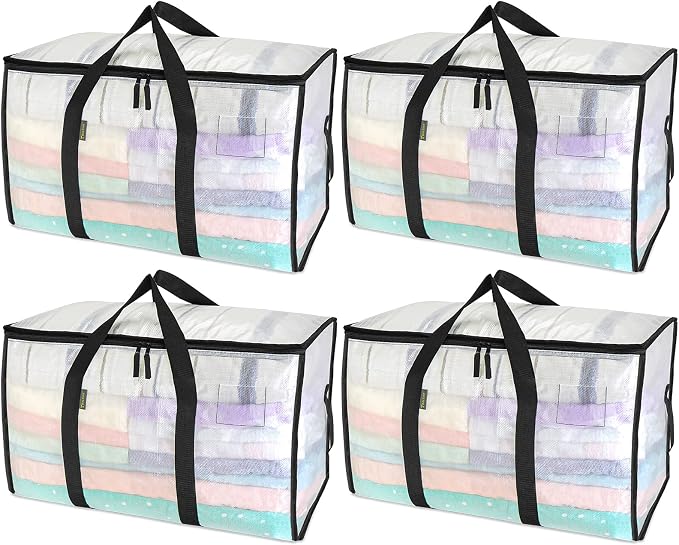 BALEINE 4-Pack Oversized Moving Bags with Reinforced Handles, Heavy-Duty Storage Tote for Clothes, Moving Supplies (Clear, 4-Pack) - Image 8