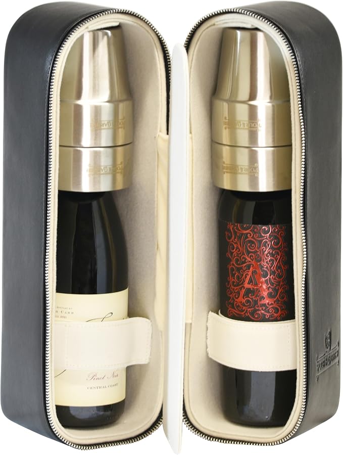 POUR & GARNISH Bourbon, Whiskey & Wine Double Bottle Travel Bag – Vegan Leather Spirits Carrier with 4 Stainless Steel Insulated Glasses & Gift Pouch – Luxury Barware Gift - Image 6