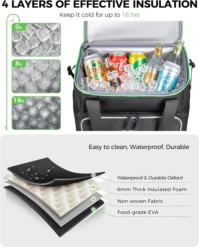 Ytonet 2-in-1 Rolling Cooler with Wheels, 55 Cans/40L Large Insulated Cooler on Wheels with Detachable Top Bag, Leakproof Soft Sided Cooler Bag for Beach, Picnic, Camping, Travel and Grocery，Black - Image 4