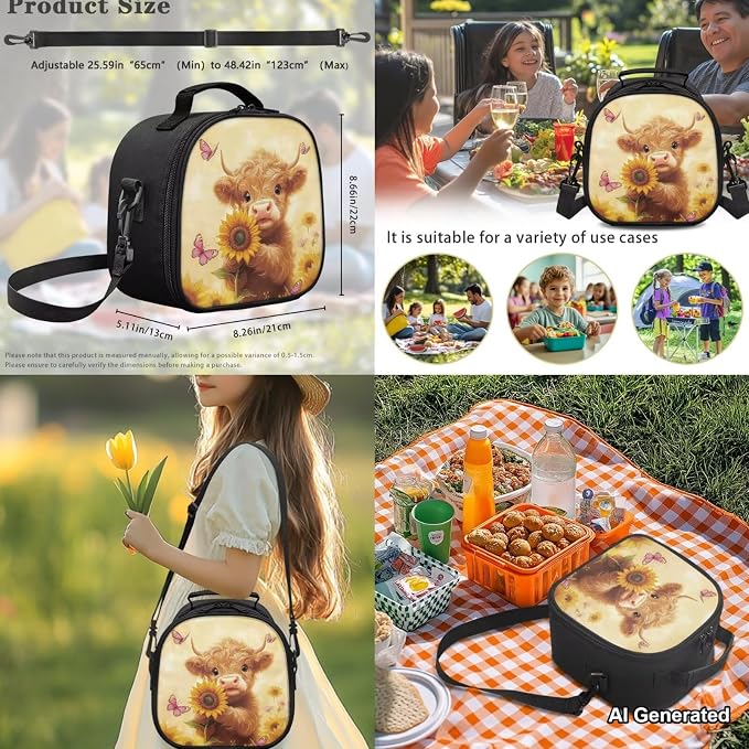 Highland Cow School Bags for Girls 7-10 10-12 Beige Kids Backpack with Lunch Box Set of 4, Cute Elementary School Backpack for Girls Travel Hiking Gym Small Daypack Purse Adjustable Straps - Image 5