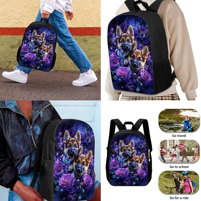 German Shepherd Backpack with Lunch Box Kids Girls 6-8/8-10 Butterfly Bookbag for 1st Grade Purple Rose Elementary School Back Pack Lunchbox Pencil Case Water Bottle Holder Kindergarten - Image 3