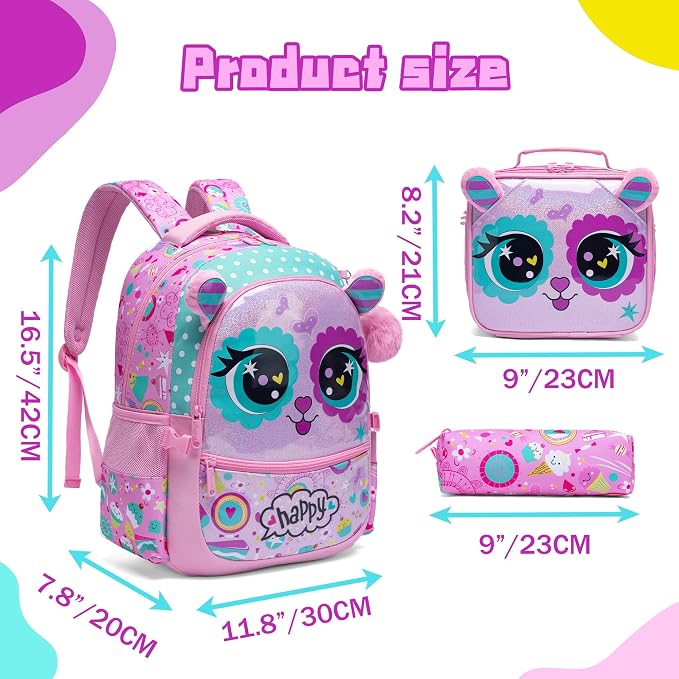Cute Cat Backpacks for Girls - 2 in 1 Bookbag Set for Elementary & Preschool Students Ages 8-10 - Image 2