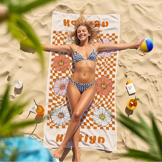 JML Personalized Beach Towel with Name, Custom Flower Beach Towel, Customized Microfiber Pool Towel, Quick Dry & Absorbent Swim Towel for Adult,Anniversary, Birthday, Summer Holiday,Vacation - Image 7
