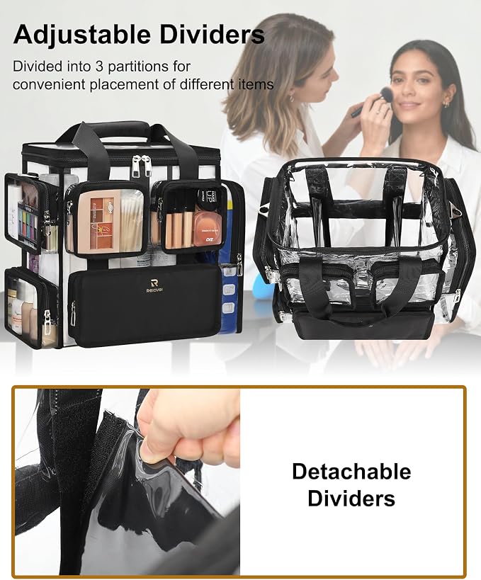 Relavel Large Clear Makeup Bag, Professional Cosmetic Organizer for Traveling,Makeup Artist Kit Set Bag Hairstylist Bag with Removable Dividers, Transparent PVC Work Tote Bag Duffle Bag for Women - Image 2