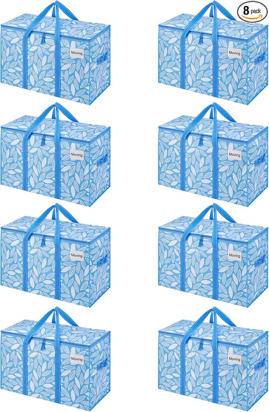 VENO 8 Pack Heavy Duty Moving Bags, Extra Large Storage Bags with Reinforced Handles & Strong Zippers, Foldable & Reusable Moving Box Alternative for Clothes & Dorm Storage by Veno