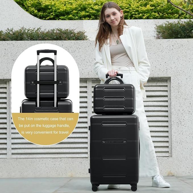 6 Pcs ABS Hardshell Luggage Set Spinner Wheel Suitcase Suitcase All Black - Image 6