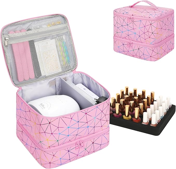 Ethereal Nail Polish Organizer Case, Holds 32+ Bottles(15ml/0.5fl.oz) and Nail Lamp, Double Layer Nail Polish Storage Bag for Nail Kit, Manicure Tools, Gifts for Girls by Ethereal