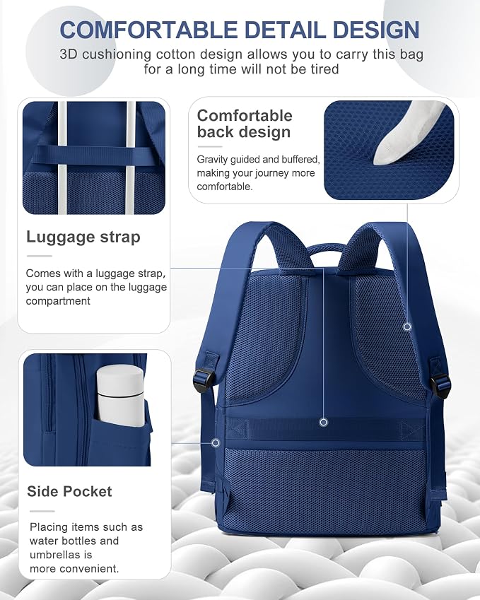 coowoz Travel Backpack for Women Man Carry On Backpack Mochila de Viaje Waterproof Teacher Personal Item Backpacks Travel Bag Essentials Rucksack Airplane Accessories Must Haves Royal Blue - Image 3